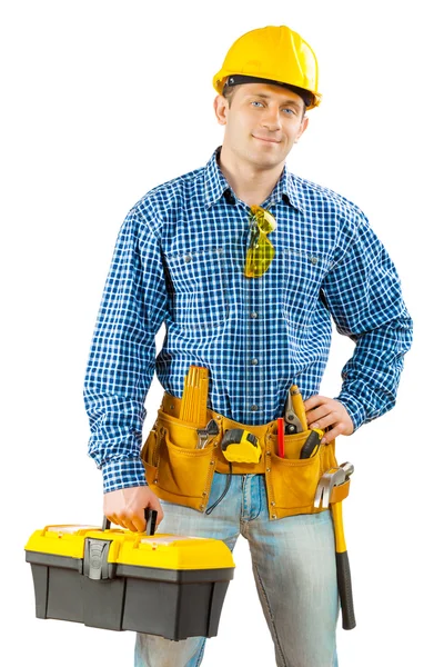 Worker with toolbox isolated — Stock Photo, Image