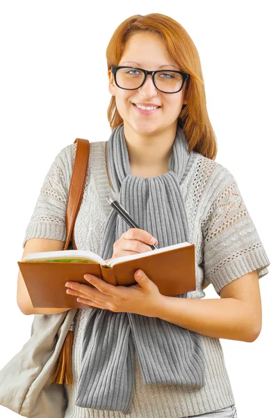 A smiling hipstergirl with notepad — Stock Photo, Image