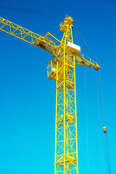 Close up view on top of yellow construction crane — Stock Photo, Image
