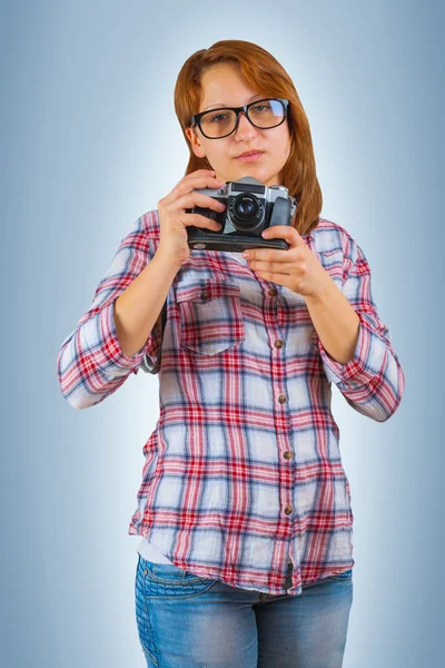 Hipstergirl met camera — Stockfoto