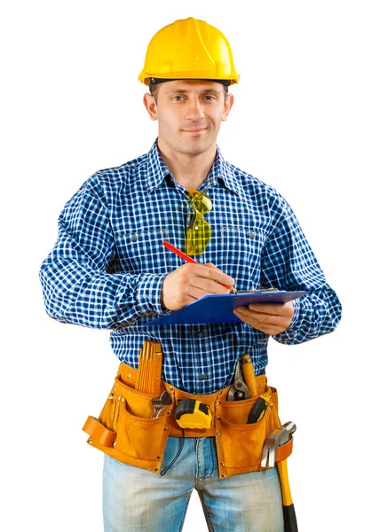 Contractor writing in clipboard Stock Image