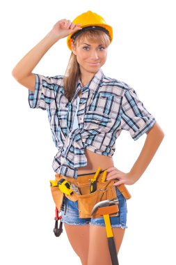 sexi kadın işçi üzerine beyaz