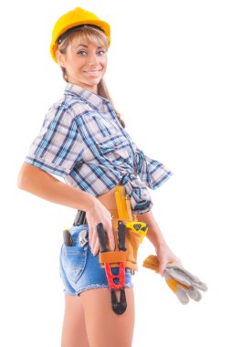 seksi kadın inşaat işçisi üzerine beyaz