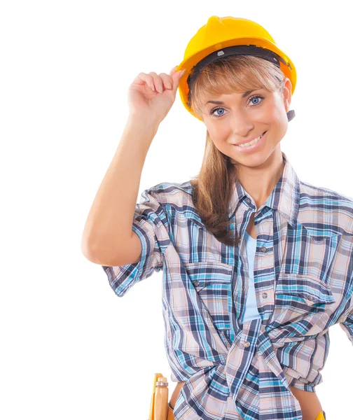 Construtor menina isolado no branco — Fotografia de Stock