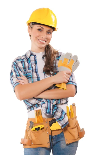 Beautiful female wearing working clothes — Stock Photo, Image