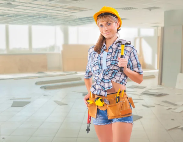 Female worker on construction site — Stock Photo, Image
