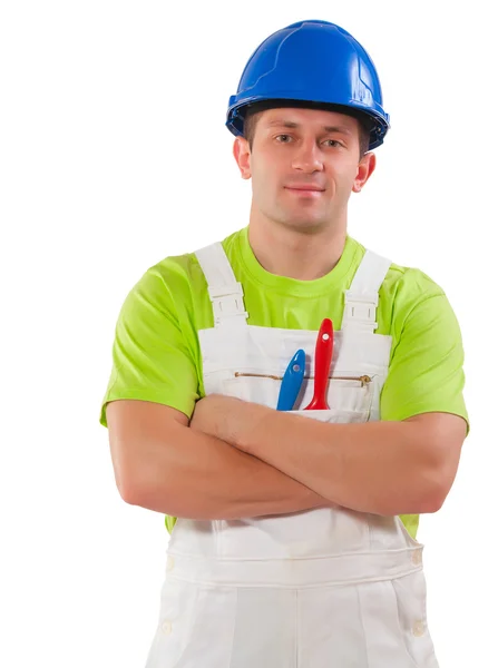 Mężczyzn Noszenie odzieży roboczej z pędzlami w kieszeni — Zdjęcie stockowe