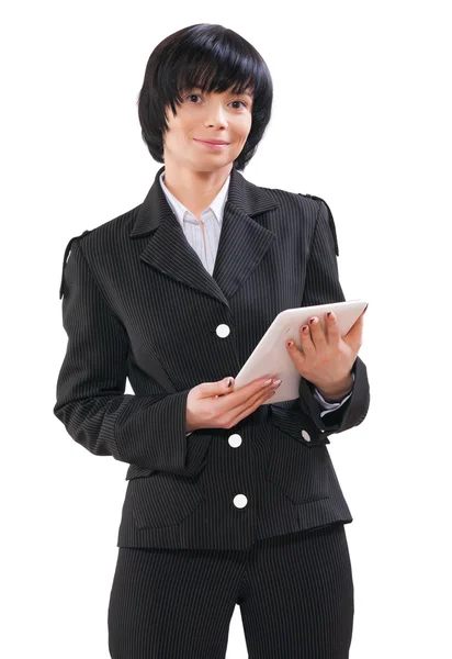 Asiatische Geschäftsfrau hlding weiße Tablette — Stockfoto