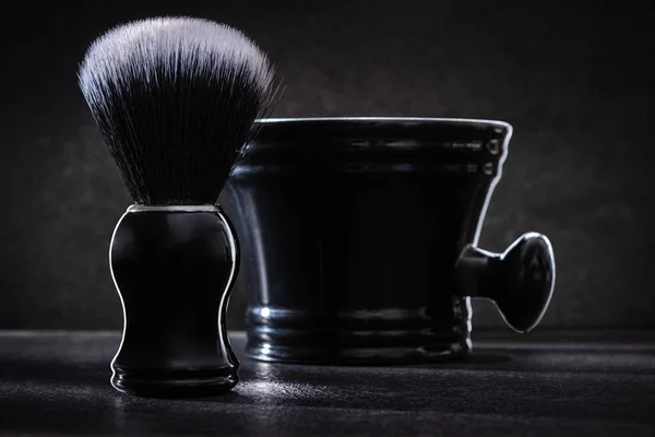 Black Shaving Brush Bowl Dark Background Close View — Stock Photo, Image
