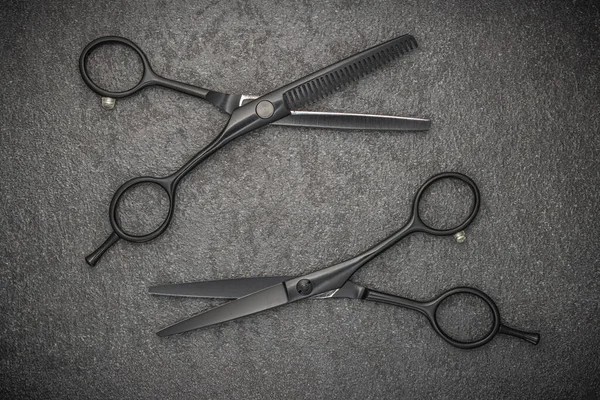 Професійні Інструменти Перукаря Волосся Мода Пара Професійних Ножиць Чорній Грудній — стокове фото