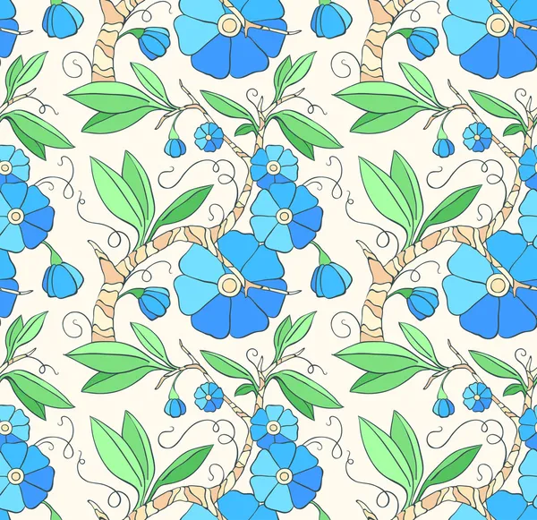 Seamless mönster med vackra blå blommor — Stock vektor
