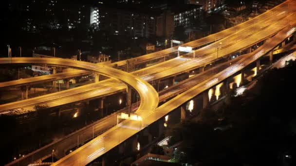Road interchange in the night city — Stock Video