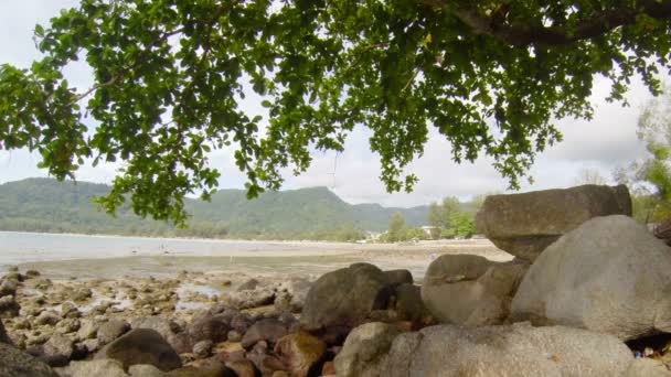 Видео 1920x1080 - побережье Андаманского моря. Камни и деревья — стоковое видео