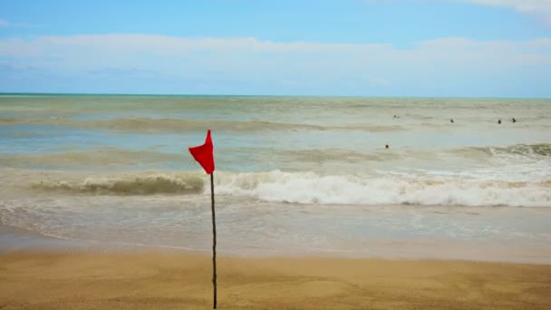 Video 1920 x 1080 - rode vlag op het strand tijdens een storm - zwemmen is verboden — Stockvideo