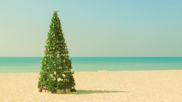 Video 1920x1080 - Árbol de Navidad en una playa tropical — Vídeo de stock