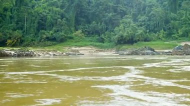 video 1080p - tropikal nehir kıyısında. tekne görüntüleyin. Mekong, laos.