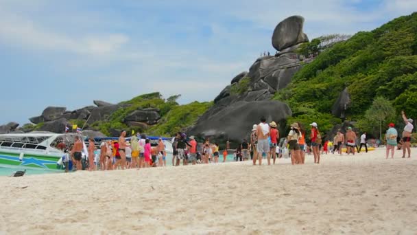 Similans、タイ - 3 月 2014 年頃： 観光客はビーチで船からアンロード — ストック動画