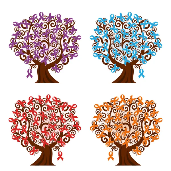 Εικονογράφηση φορέας ενός συνόλου ευαισθητοποίηση κορδέλλες δέντρα — Διανυσματικό Αρχείο