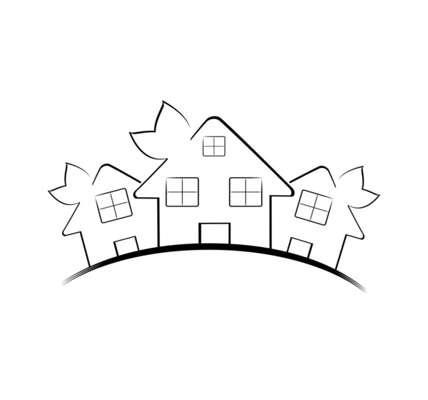 Ilustração vetorial das três casas isoladas em backgr branco — Vetor de Stock