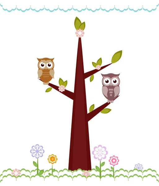 Owls sitting on branches. Vector illustration — Stock Vector