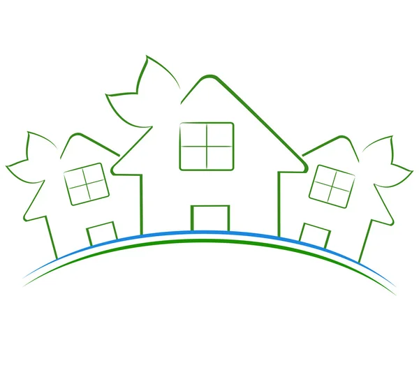 Векторная иллюстрация значка трех зеленых домов — стоковый вектор