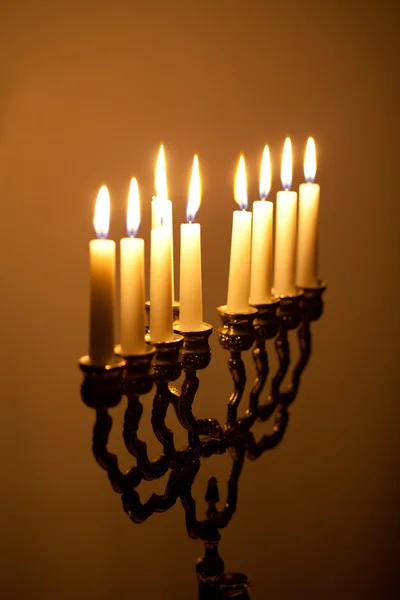 Candles on hanukkah menorah — Stock Photo, Image