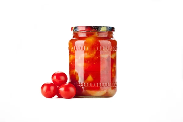 Tomato jam with pepper in glass jar. — Stock Photo, Image