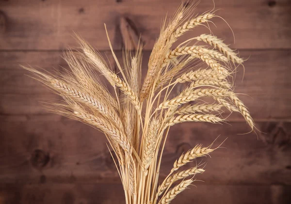 木制背景的小麦 — 图库照片