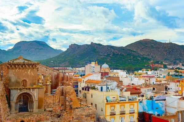 Cityscape Mountains Colorful Houses Backround Cartagena Spain — ストック写真