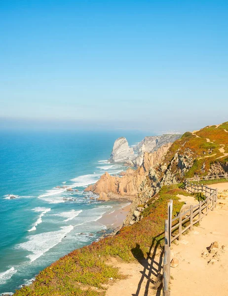 Sunshine Seascpe Výhledem Maják Cabo Roca Portugalsko — Stock fotografie