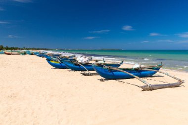 Sri Lanka 'da tropik bir sahil. Turizm için yaz tatili ve tatil kavramı.