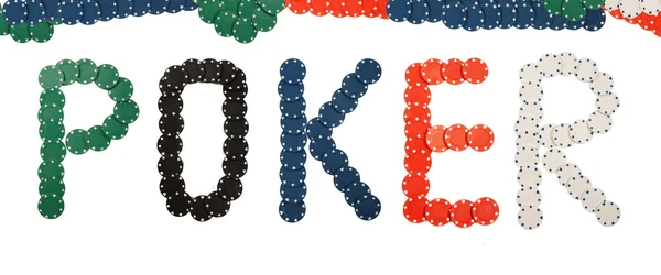 Poker escrito com fichas de poker — Fotografia de Stock