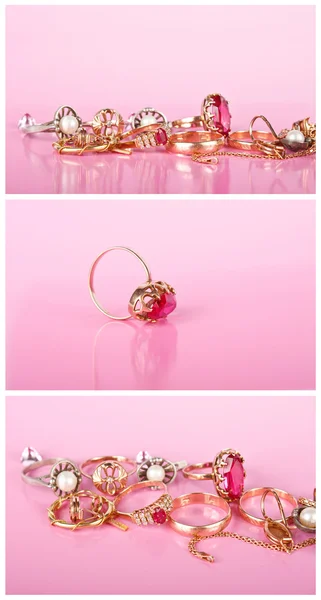 Biżuteria na różowym tle — Zdjęcie stockowe