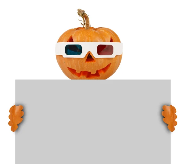 Halloween pumpkins with sign isolated on white — ストック写真