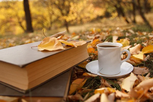 sonbahar sahne. kahve fincanı ve kitaplar