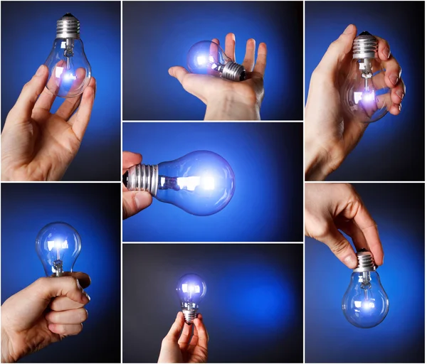 Light bulb in his hand. set of images — Stock Photo, Image