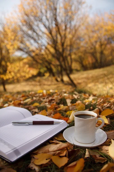 sonbahar sahne. kahve fincanı ve kitaplar
