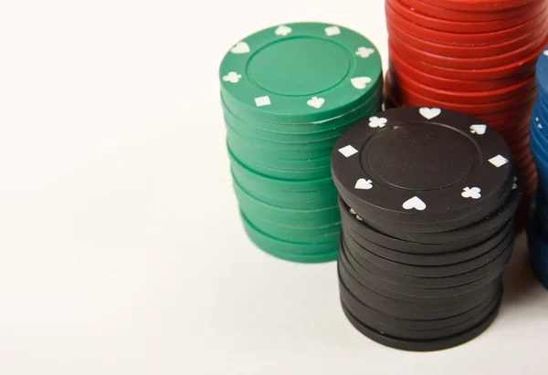 Colorful poker chips on white background — Stock Photo, Image