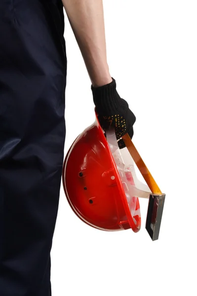 Construction hard hat in hand — Stock Photo, Image