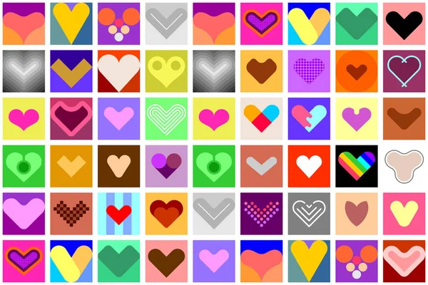 Сердца Декоративный Бесшовный Векторный Фон Большой Набор Цветных Форм Сердца — стоковый вектор