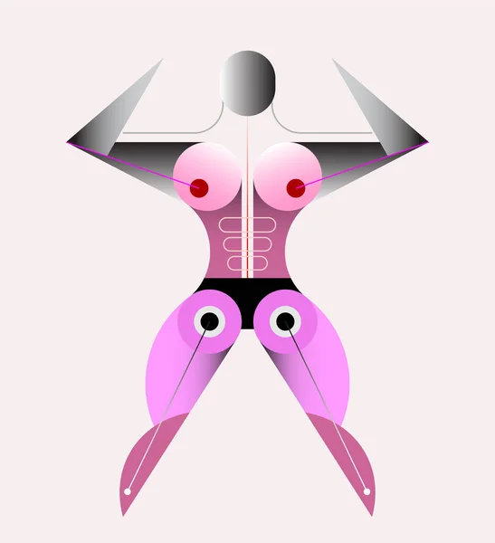Imagem Colorida Isolada Fundo Branco Bauhaus Feminino Bodybuilder Modelo Ilustração —  Vetores de Stock