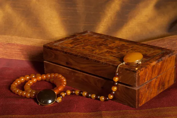 Amber necklaces with box — Stock Photo, Image