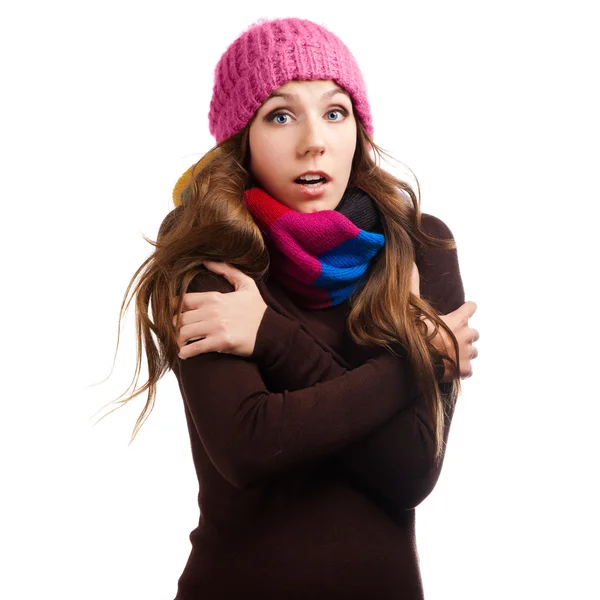 Mooie vrouw in warme kleding close-up portret — Stockfoto