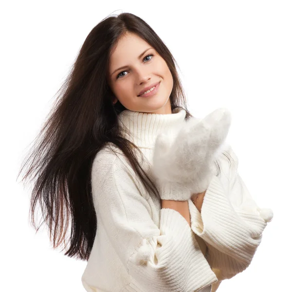 Mooie vrouw in warme kleding close-up portret — Stockfoto