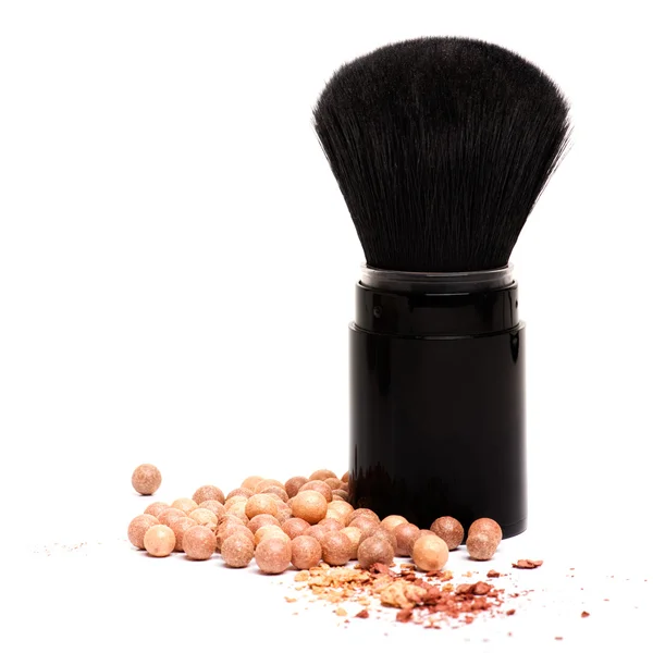 Makeup brushes and powder isolated on white — Stock Photo, Image