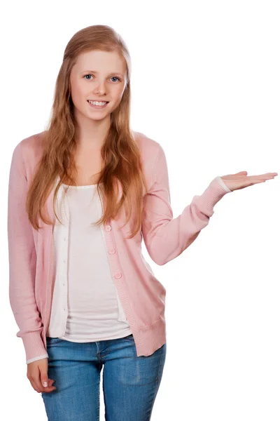 Roztomilý mladý student atraktivní dívka drží barevné sešity. — Stock fotografie