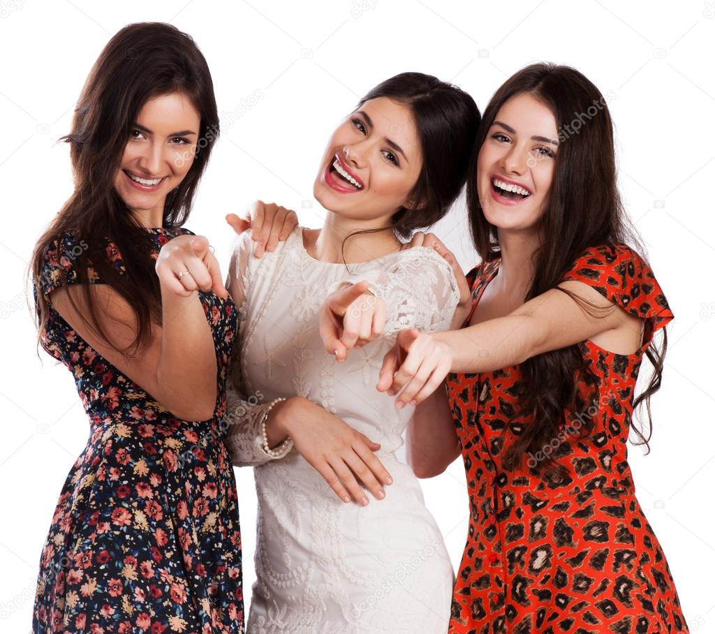 Group of happy pretty laughing girls