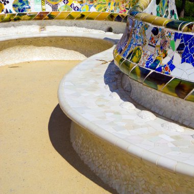 parc guell, renkli seramik Bank ayrıntılarını antoni tarafından tasarlanan gaudi, Barselona, İspanya.