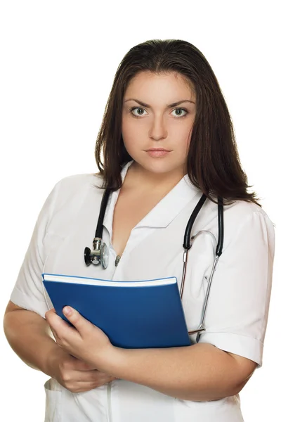 Doctor woman with stethoscope isolated over white — Stock Photo, Image