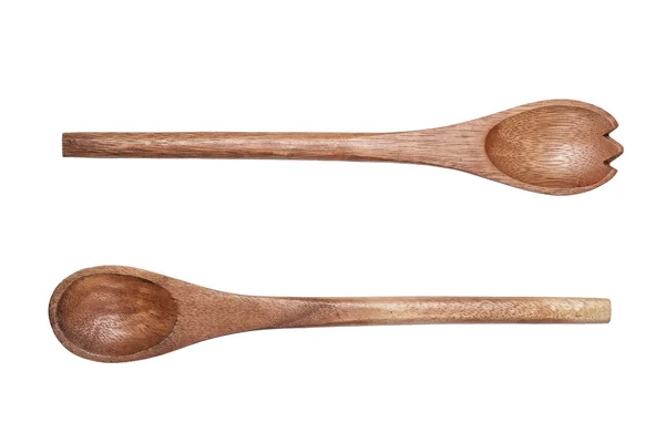 Due cucchiai di legno isolati su sfondo bianco — Foto Stock